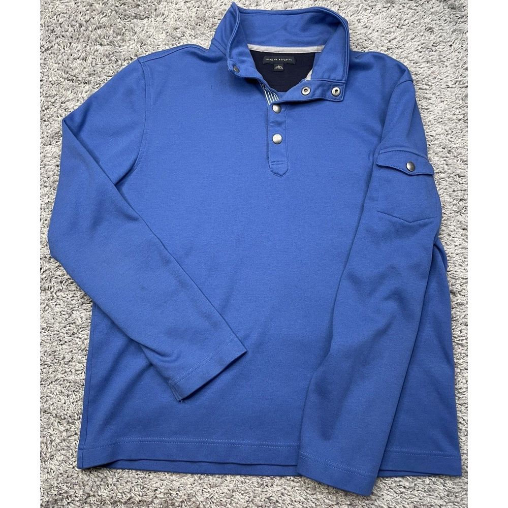 Banana Republic Men's Cotton 1/4 Snap Blue‎ Pullover w/Sleeve Pkt size L